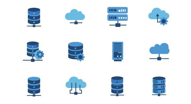 Cloud computing and data storage icons set in flat style vector