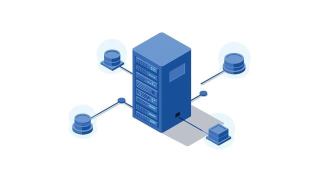 isométrica azul datos centrar con conectado servidores para nube informática tecnología vector