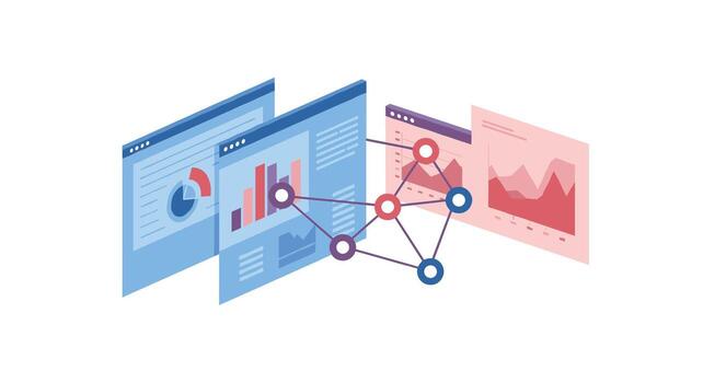 datos análisis concepto con interactivo gráficos y cartas en moderno plano diseño vector