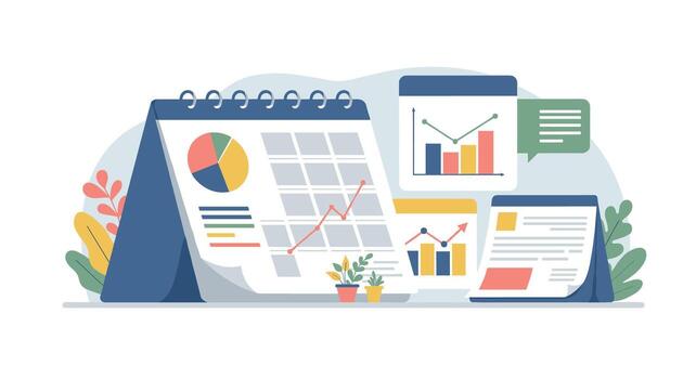 Modern data visualization with charts and calendar in flat design vector