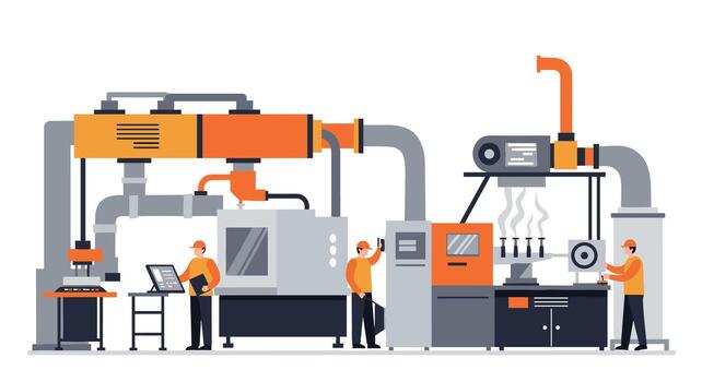 Modern factory automation process with industrial equipment and engineers vector