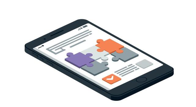 isométrica móvil rompecabezas juego interfaz con aplicación diseño elementos vector