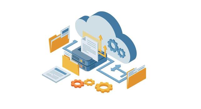 nube informática concepto con isométrica servidor y datos administración elementos vector