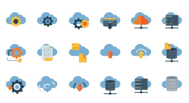 Cloud computing icons for data management and networking solutions vector