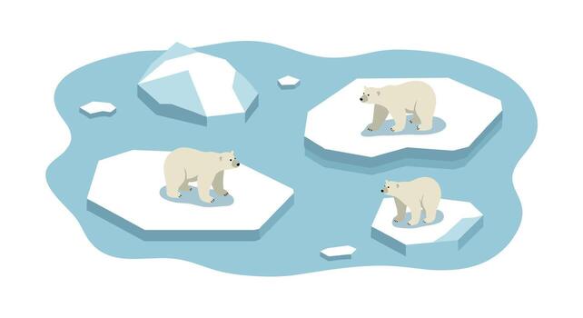 Polar bears on floating ice caps in minimalist arctic scene vector