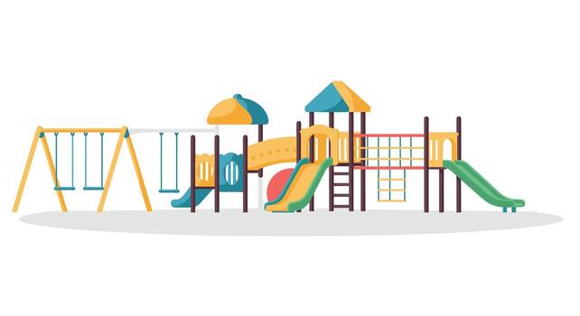 Colorful playground with swings and slides in simple flat style vector