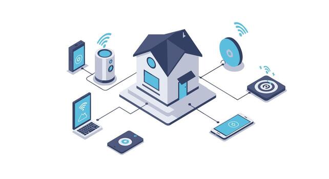 Smart home isometric network technology with wireless devices vector