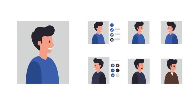 Diverse male avatar set in flat style with customizable features and colors vector