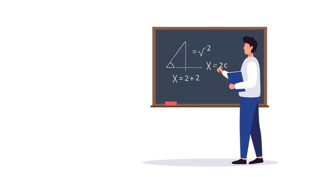 Teacher explaining mathematics concepts on chalkboard in classroom graphic vector