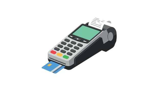 Modern payment terminal with card reader and receipt feature in isometric style vector