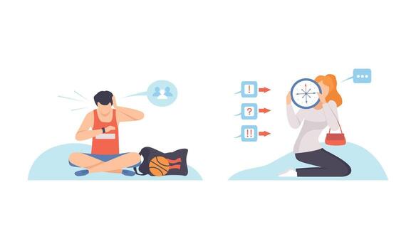 Man and Woman with Clock Dial Failing Handling Deadline and Timeline Set vector