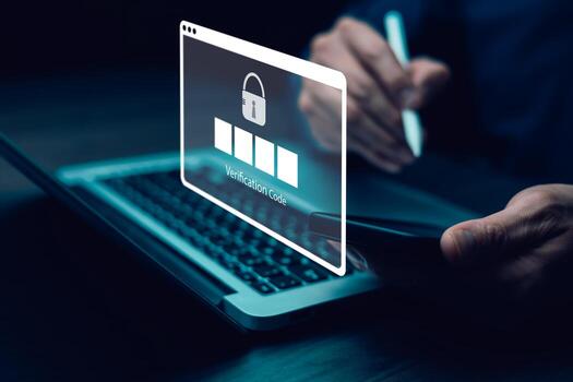 Cyber security and Security password login online. Hands typing and entering username and password of social media, logging in with smartphone to an online bank account, data protection hacker photo