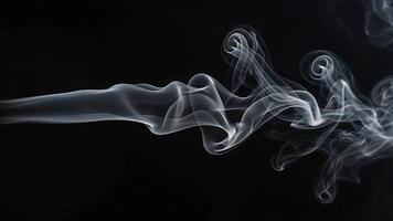 Ethereal white smoke ribbon on black background abstract flowing vapor video