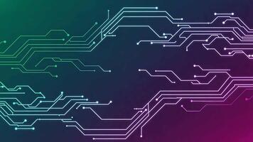 neon circuito tavola sfondo con raggiante dati Linee su pendenza Tech fondale video