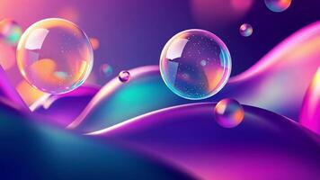 iridiscente flotante burbujas encima suave neón degradado olas futurista resumen antecedentes video