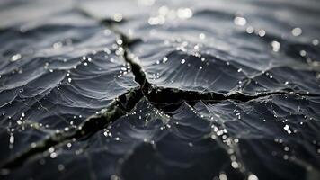 Rocío cubierto telaraña radial modelo con espumoso agua gotas en oscuro antecedentes video
