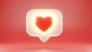 3D glowing heart notification bubble floating on red gradient background for social media video