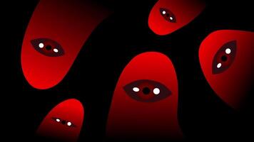 Red abstract background with multiple glowing surrealistic eyes video