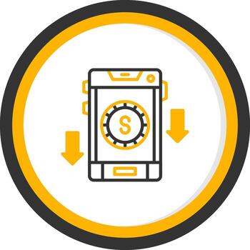 dólar precio disminución línea dos color circulo vector