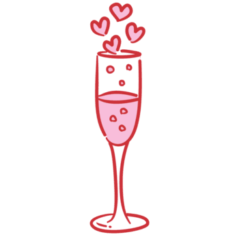 Red Outlined Champagne flute with hearts Filled Line Art Illustration for Bachelorette Party Coquette Style Celebration Party Invitations Greeting Cards and Festive Decoration Design png