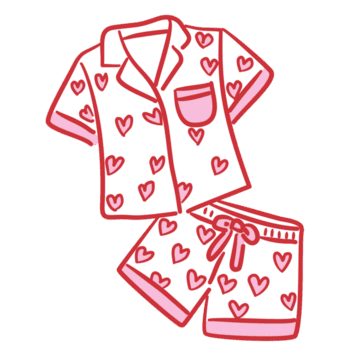 Red Outlined heart print pajamas set Pink Filled Line Art Illustration for Bachelorette Party Coquette Style Celebration Party Invitations Greeting Cards and Festive Decoration Design png