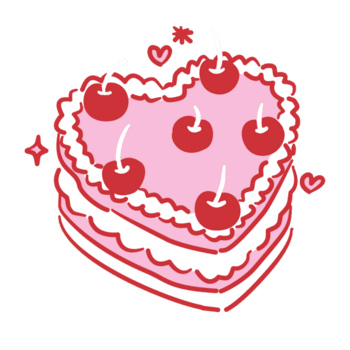 Red Outlined heart shaped cake set Pink Filled Line Art Illustration for Bachelorette Party Coquette Style Celebration Party Invitations Greeting Cards and Festive Decoration Design png