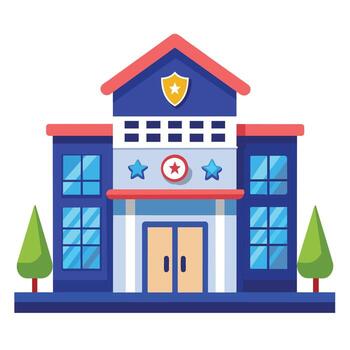 School building with a shield on the front door vector