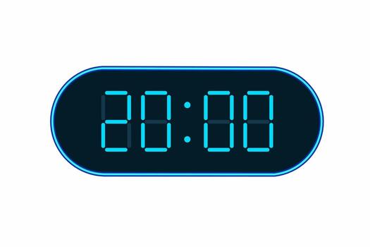 flat illustration of a digital clock displaying 20.00 . Illustration of alarm with digital number design. Clock icon for hour, watch, alarm signs vector