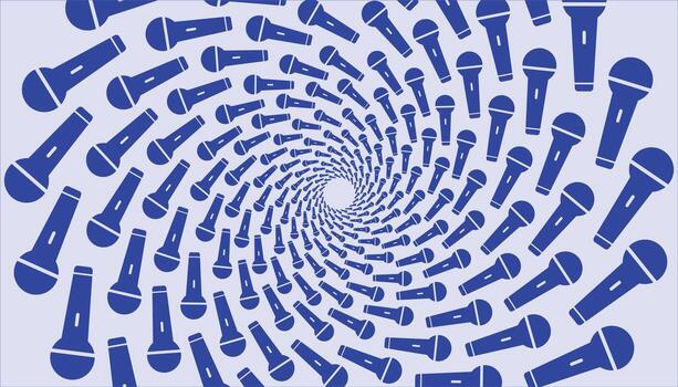 Abstract blue microphones in a swirling spiral, creating depth, motion, and a modern look vector