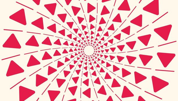 Abstract red triangles and dashed lines in a hypnotic spiral, creating bold movement and depth. vector
