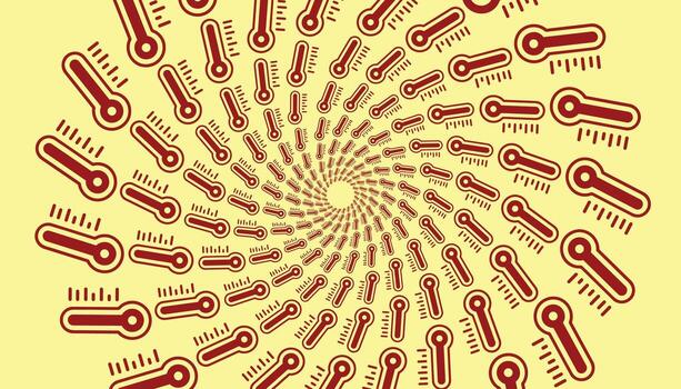 Monochromatic abstract with spiraling thermometers in red and yellow tones, creating depth and a modern temperature-inspired look vector