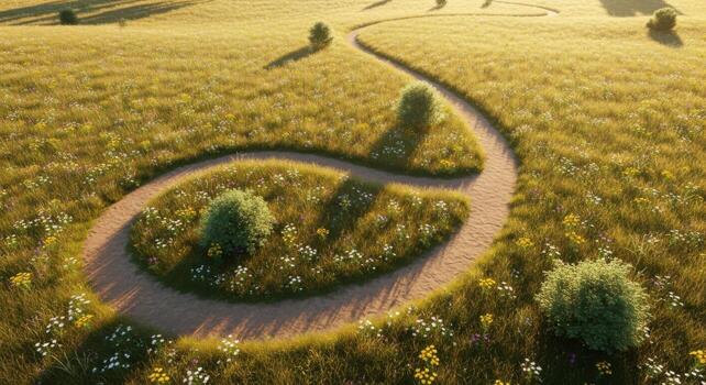 A path in a field with trees and grass photo