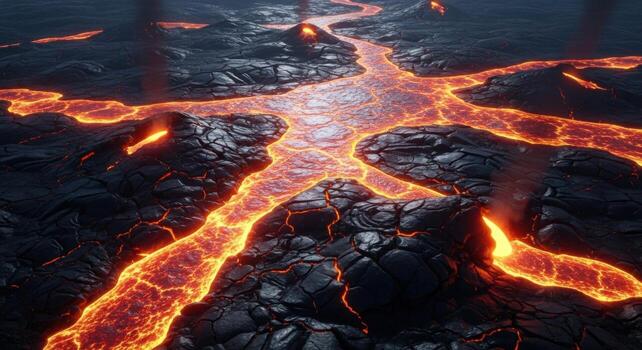 An image of lava flowing from the ground photo