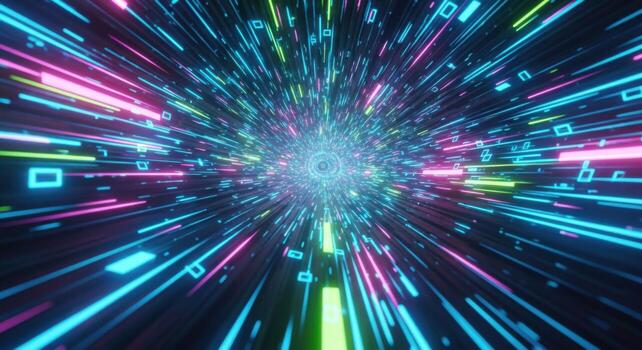 A colorful light tunnel with a bright light photo