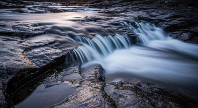 A waterfall flowing over rocks in a river photo