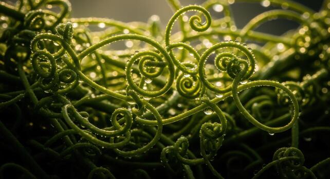 A close up of a fern with water droplets on it photo