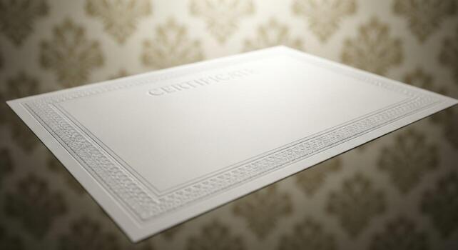 A white certificate is sitting on a table photo