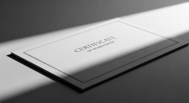 A certificate is sitting on a table with a shadow photo