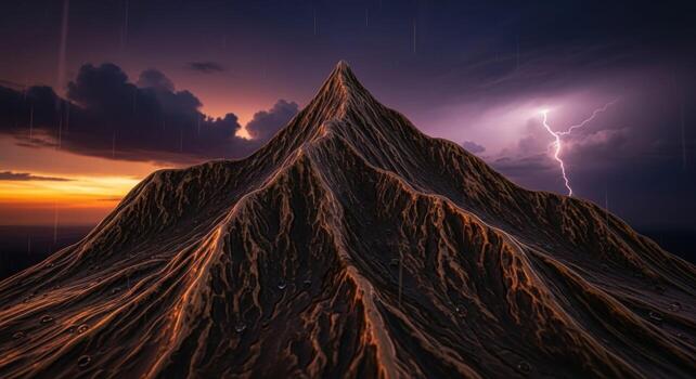 A mountain with lightning and clouds in the background photo