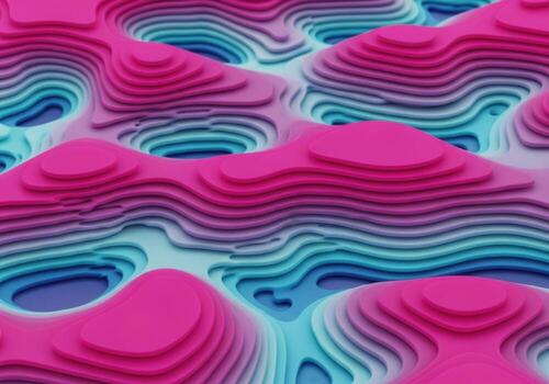 un 3d representación de un ondulado modelo en rosado y azul foto