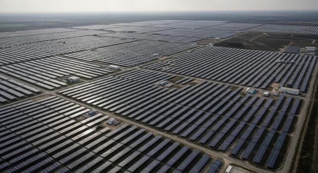 A large solar farm in the middle of a field photo