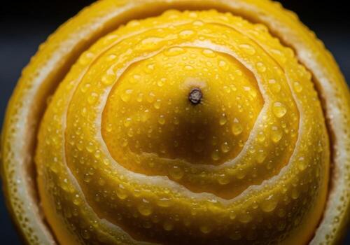 A close up of a lemon with water droplets on it photo