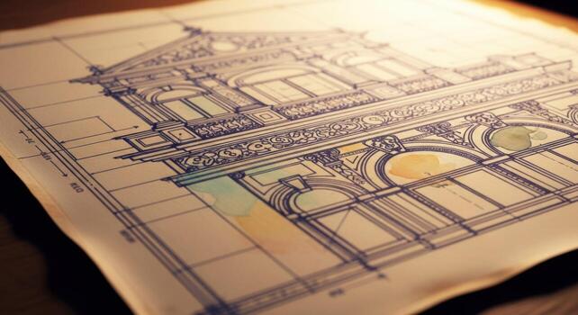 A drawing of a building on a piece of paper photo