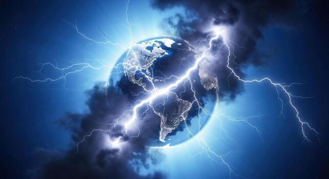 Earth with lightning and clouds photo