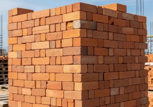 A stack of bricks in a construction site photo