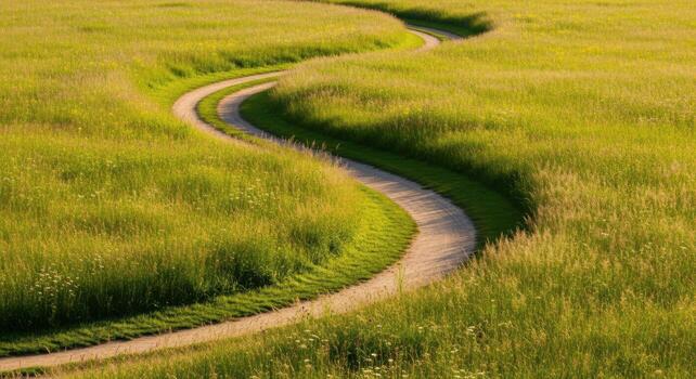 A winding path through a grassy field photo