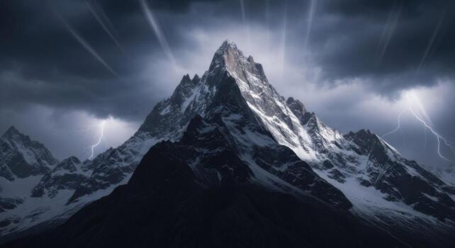 A mountain with lightning coming from it photo