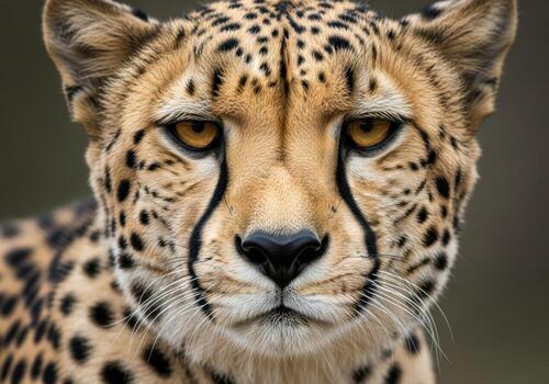 A close up of a cheetah's face photo