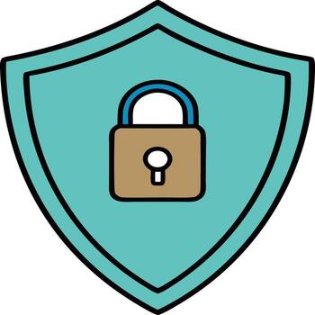 Turquoise Shield with Tan Padlock Symbolizing Data Protection and Cybersecurity Measures, Ensuring Safety of Sensitive Information vector