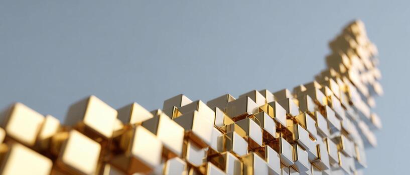 Gold cube upward arrow minimal abstract metallic Golden cube upward arrow minimal abstract spark photo